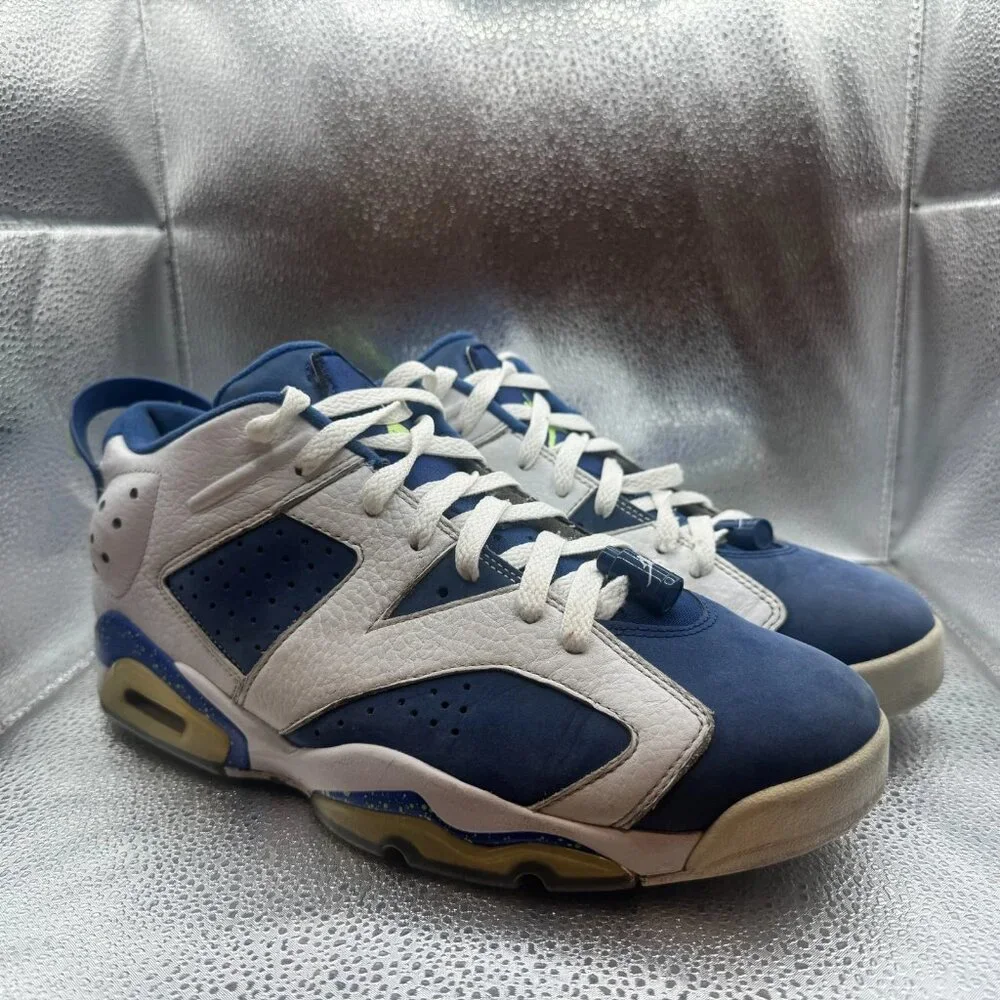 Size 10 Jordan‎ 6 Low Ghost Mens White Blue Lace-Up Athletic Shoes 304401-106